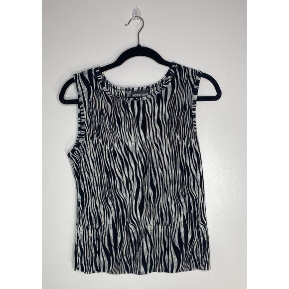 Vintage Y2K Notations M Zebra Striped Cropped Black White Tank Top 2000s - Picture 1 of 4